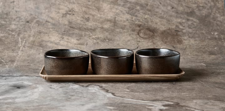 Raw Organic bowl set with wooden tray, Metallic Brown Aida