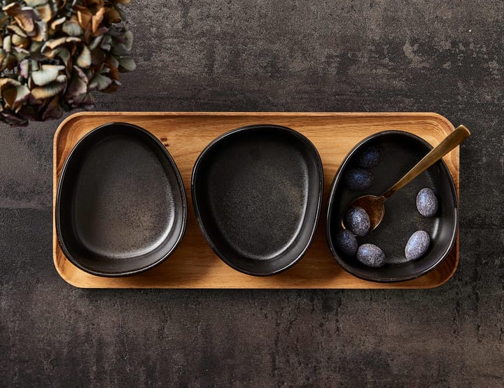 Raw Organic bowl set with wooden tray, Titanium Black Aida