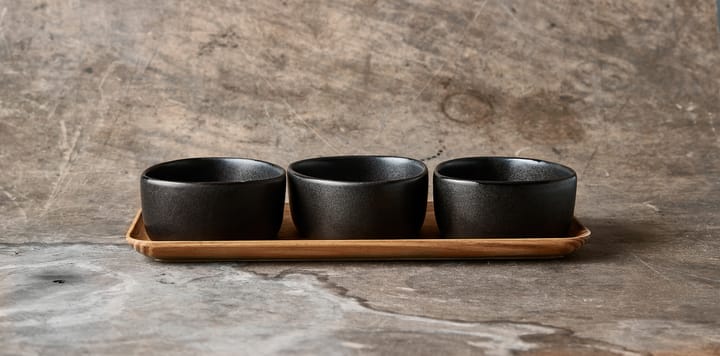 Raw Organic bowl set with wooden tray, Titanium Black Aida