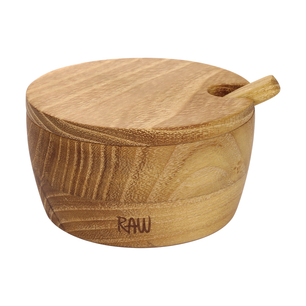 Aida Raw salt bowl incl. spoon and lid Teak - View 2