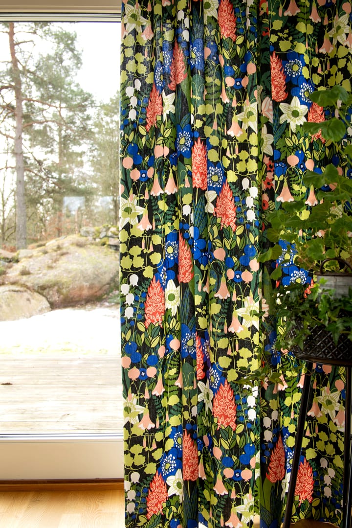 Skogen fabric, Black-green-pink Almedahls