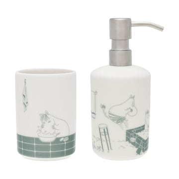 Moomin soap dispenser and toothbrush holder - Bath time green-white - Arabia