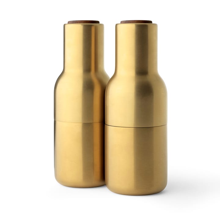 Bottle Grinder spice mill metal 2-pack - Brushed brass (wallnut lid) - Audo Copenhagen