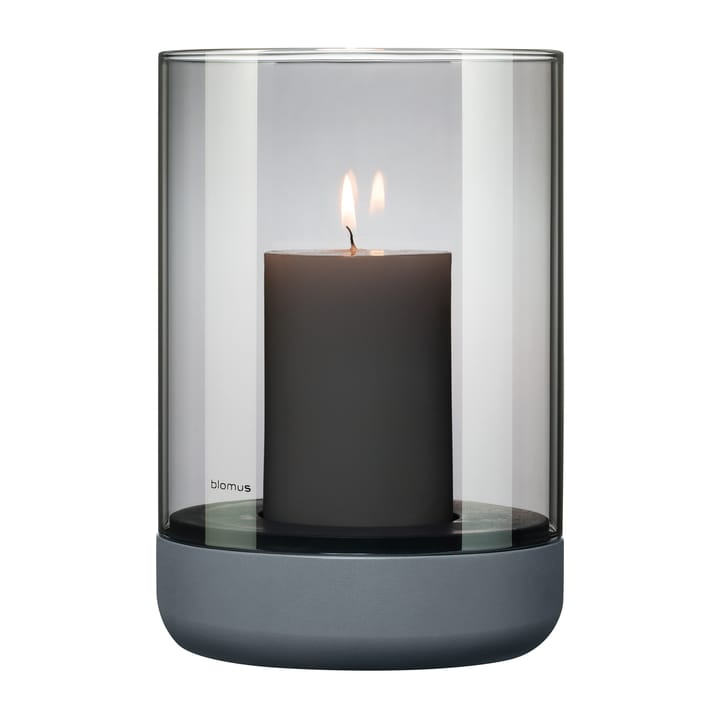 Calma lantern with block candle Ø15 cm, Gray-smoke blomus