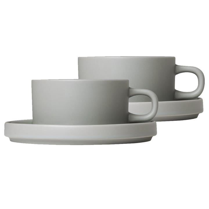 Pilar mug with saucer 2-pack - Mirage grey - Blomus