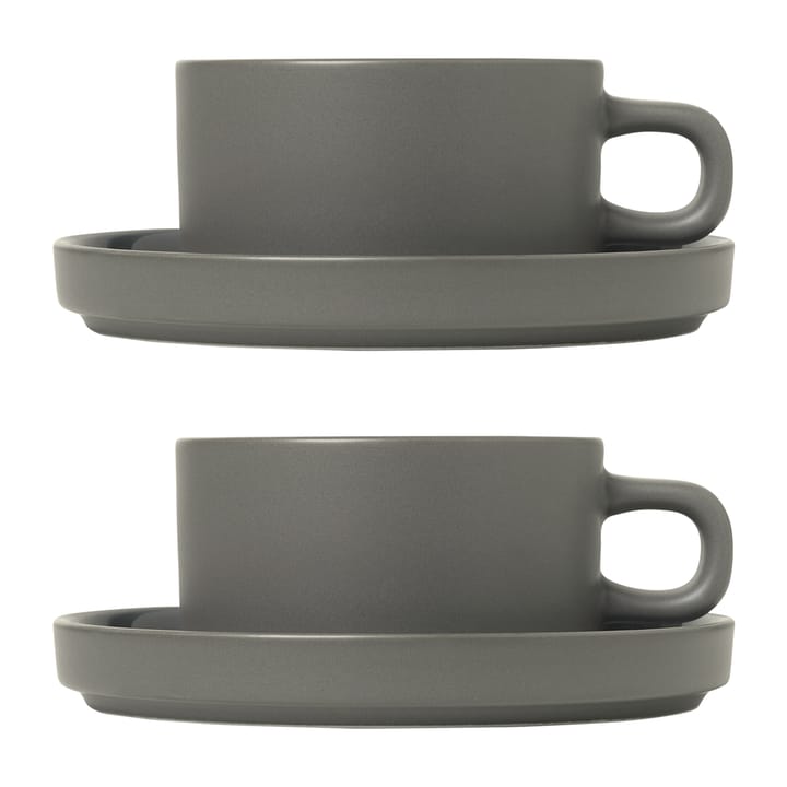 Pilar mug with saucer 2-pack - Pewter - Blomus