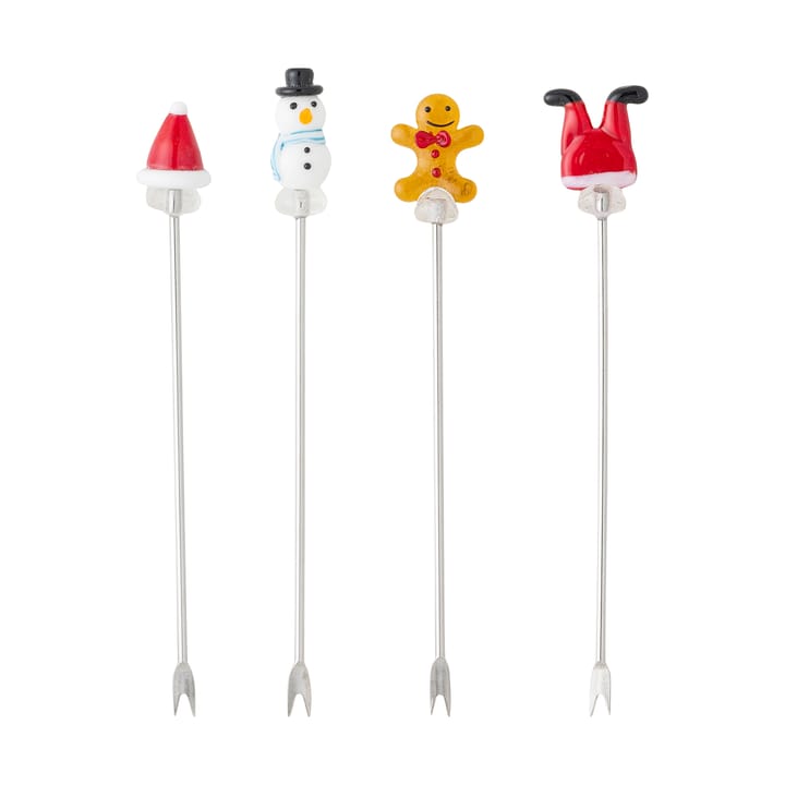 Feliz cocktail fork 4 pieces - White-red - Bloomingville