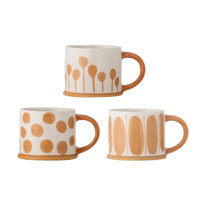 Linora mug 450 ml 3-pack - White-brown - Bloomingville