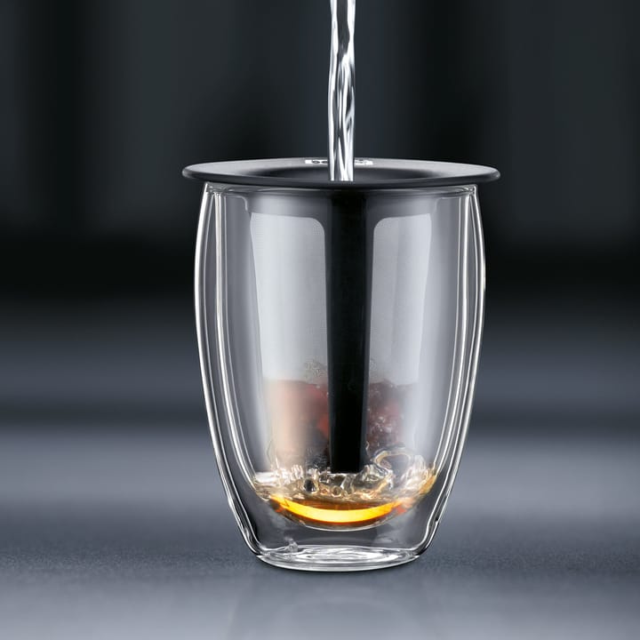 Tea For One glass with tea strainer, black Bodum