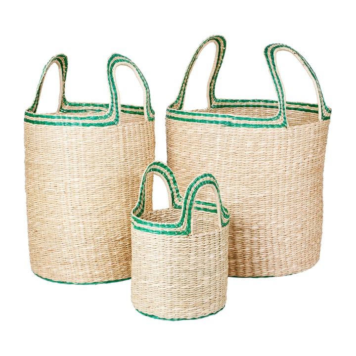 Lykke basket 3 pieces - Natural-green - Broste Copenhagen