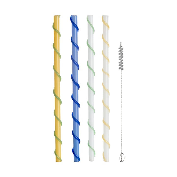 Celebrate straws long 20 cm 4 pieces - Blue-white-yellow-green - Byon