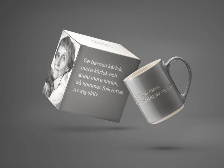 Astrid Lindgren mug, Give the children love, grey-swedish Design House Stockholm