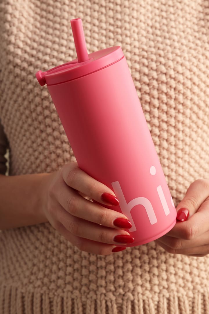 Travel Life thermos with straw 50 cl, Hi-cherry pink Design Letters