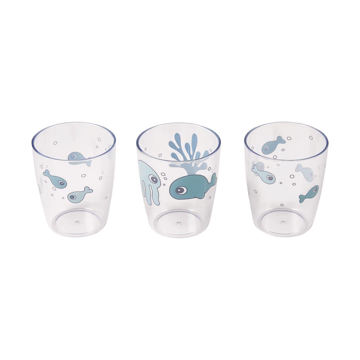 Sea Friends Yummy Mini Glasses 3-Pack 12 cl - Blue - Done by deer