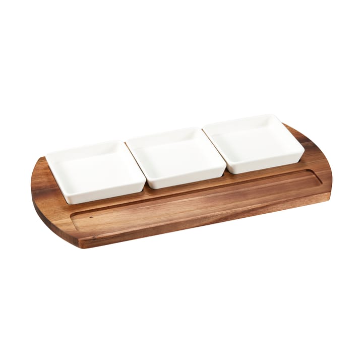 Selina serving tray + bowl 4 pieces, Acacia-white porcelain Dorre