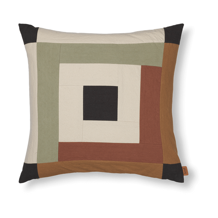 Border patchwork cushion cover 50x50 cm, Dark sage-red brown ferm LIVING