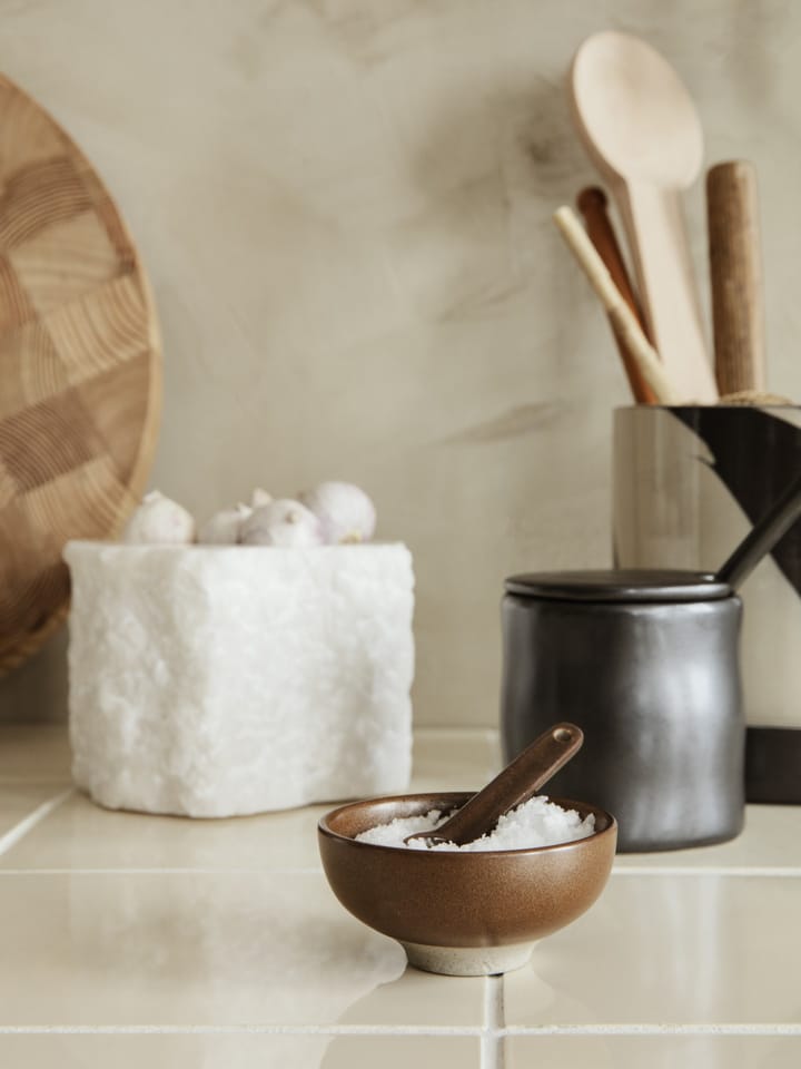 Petite salt bowl with spoon 2 pieces, Chocolate ferm LIVING