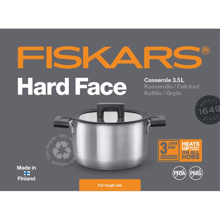 Hard Face Steel casserole with lid, 3.5 l Fiskars