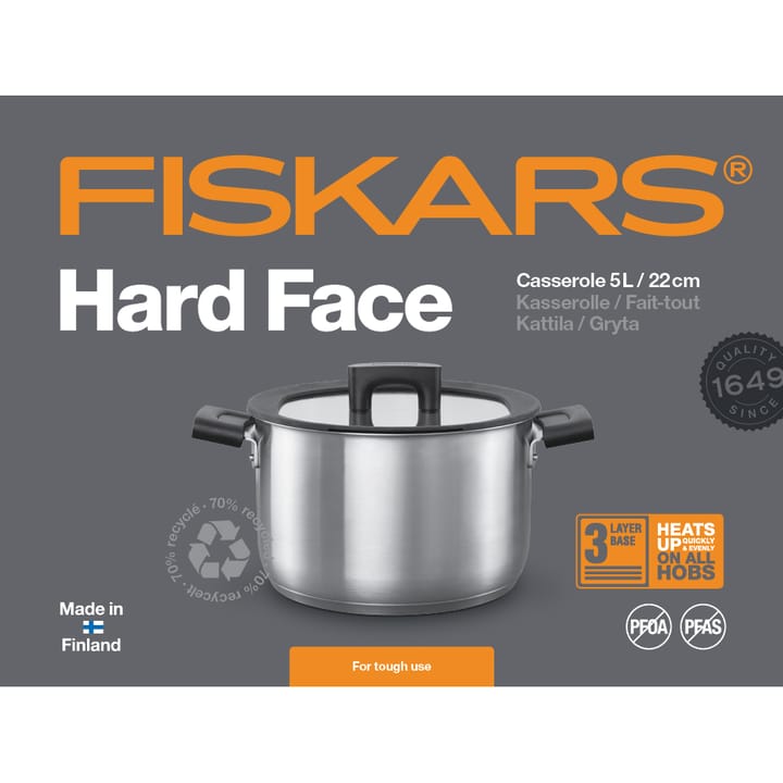 Hard Face Steel casserole with lid, 5 l Fiskars