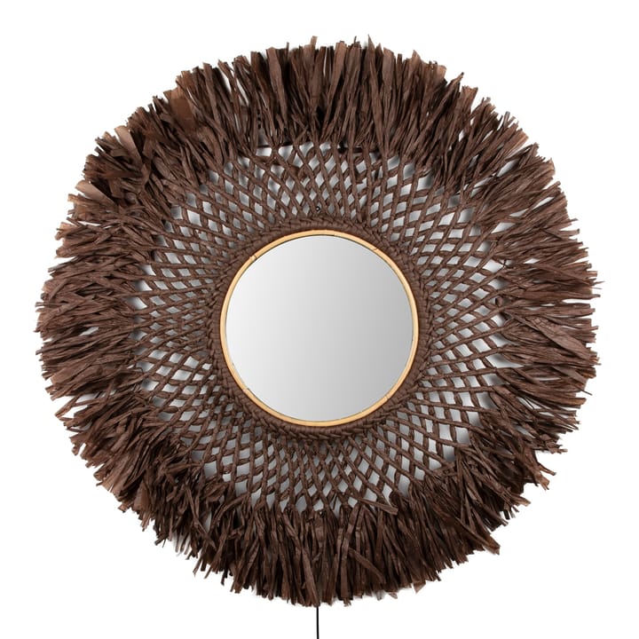 Boho wall lamp with mirror Ø90 cm, brown Globen Lighting