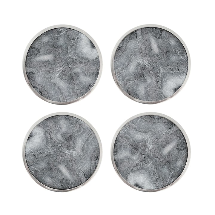 Hilke Collection coaster Ø10 cm 4-pack - Marble-gray-nickel - Hilke Collection