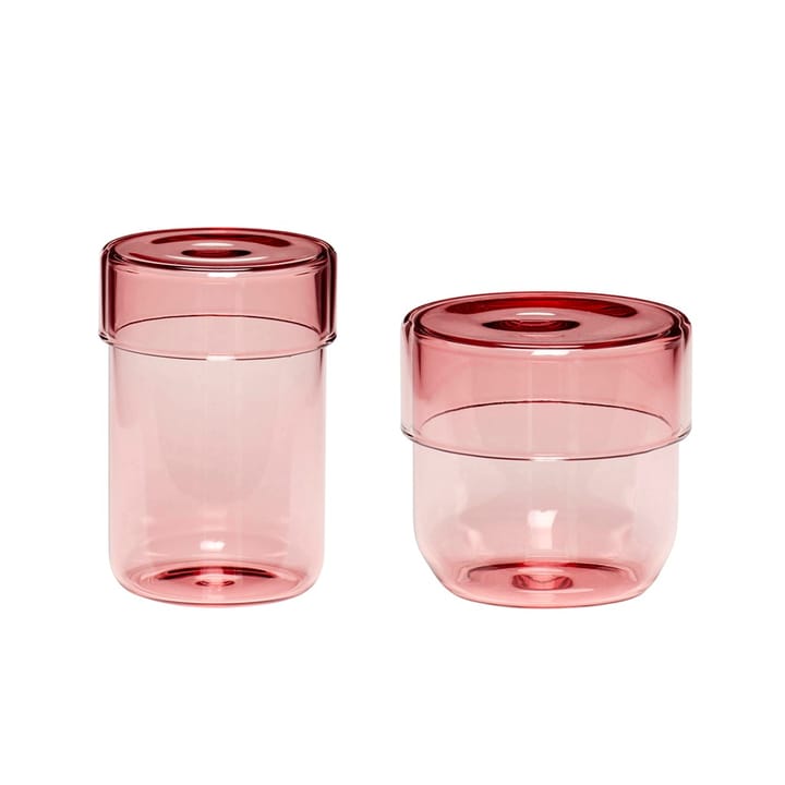 Glass storage jar 2-pack - Pink - Hübsch