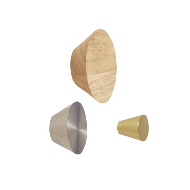 Knob 3-pack - Metal-wood-nickel-brass - Hübsch