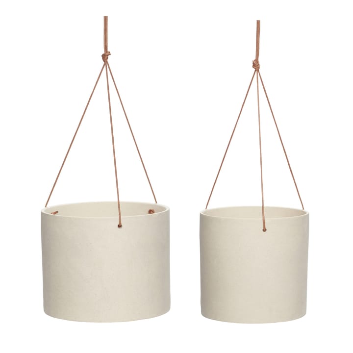 Pot with leather strap 2-pack - Sand - Hübsch