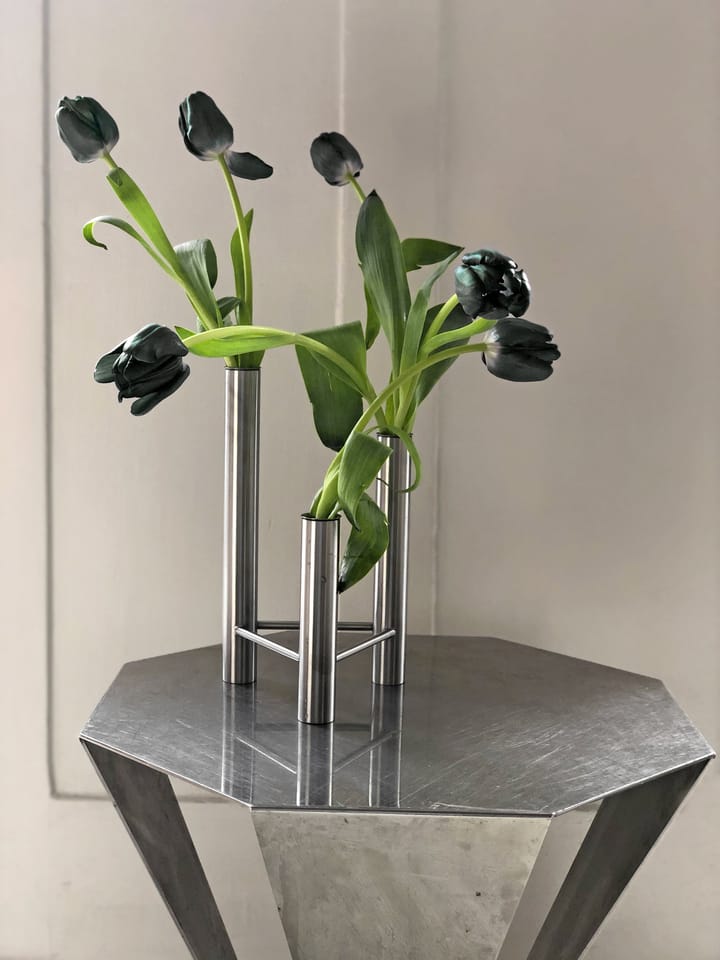 VISTA vase and candle sticks, Matte steel Kay Bojesen