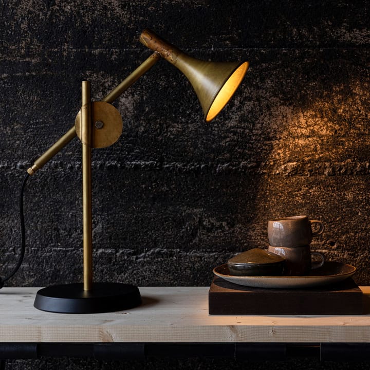 Megafon table lamp, Raw brass, black base Konsthantverk