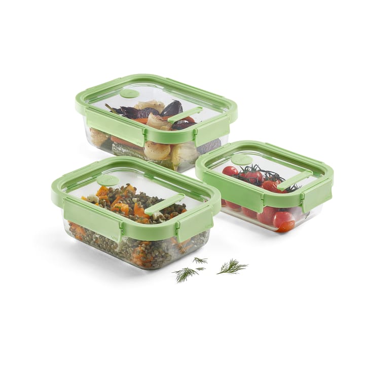 Lékué rectangular lunchbox 3 pieces, Green Lékué