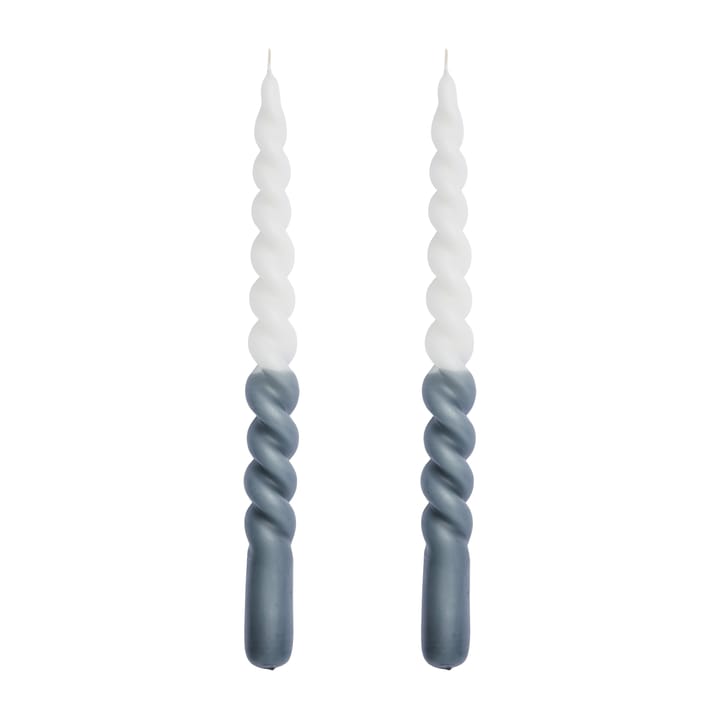 Twisted candle - two tone 25 cm 2-pack, Dark grey-white Lene Bjerre