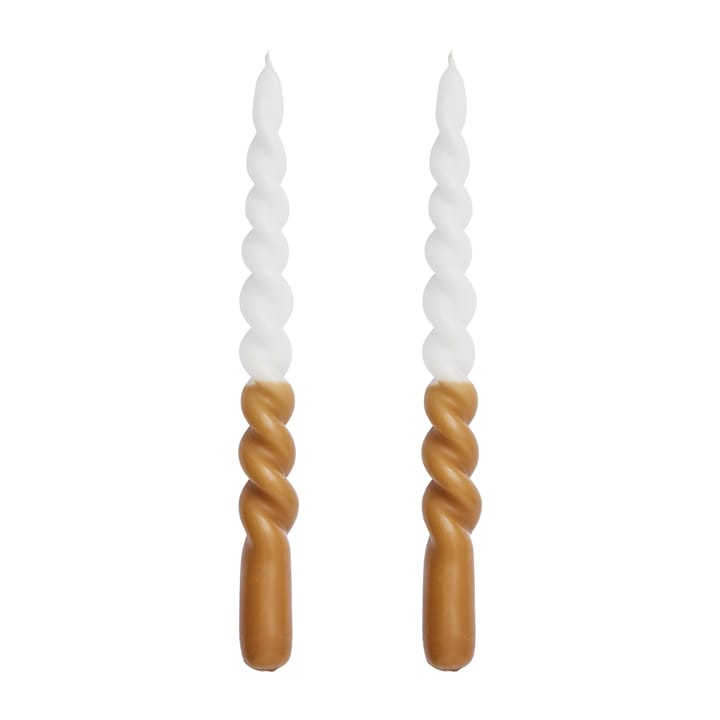 Twisted candle - two tone 25 cm 2-pack, Golden brown-white Lene Bjerre