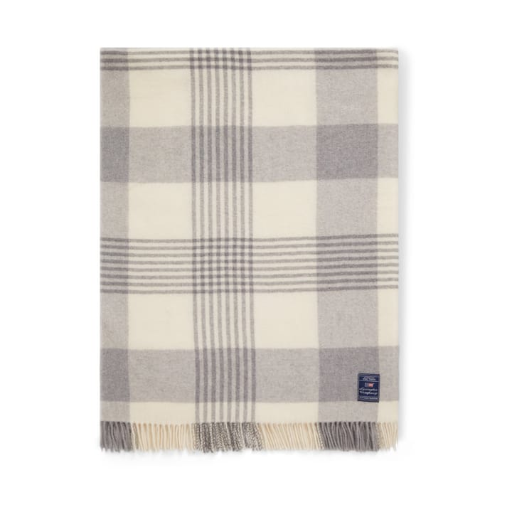 grey Checked Recycled Wool throw 130x170 cm, grey-white Lexington