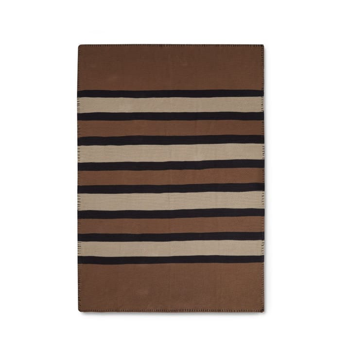 Striped Knitted Cotton throw 130x170 cm - Brown-beige-dark gray - Lexington