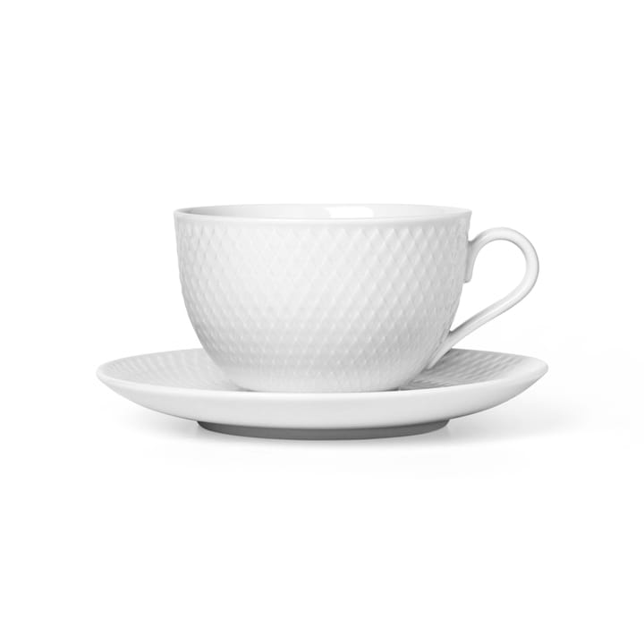 Rhombe teacup with saucer, white Lyngby Porcelæn