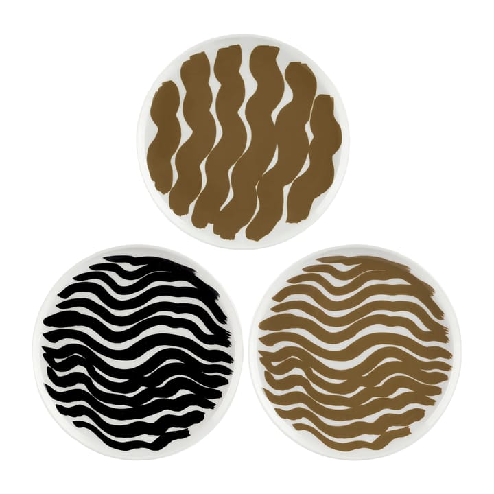 Hyräily plate 20 cm 3 pack, White-brown-black Marimekko