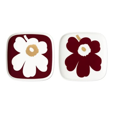 Juhla Unikko saucer 10x10 cm 2-pack - White-wine red-gold - Marimekko