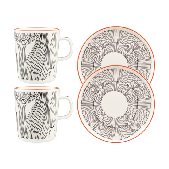 Kukat Puhkeavat breakfast set 4 pieces - White-black-orange - Marimekko