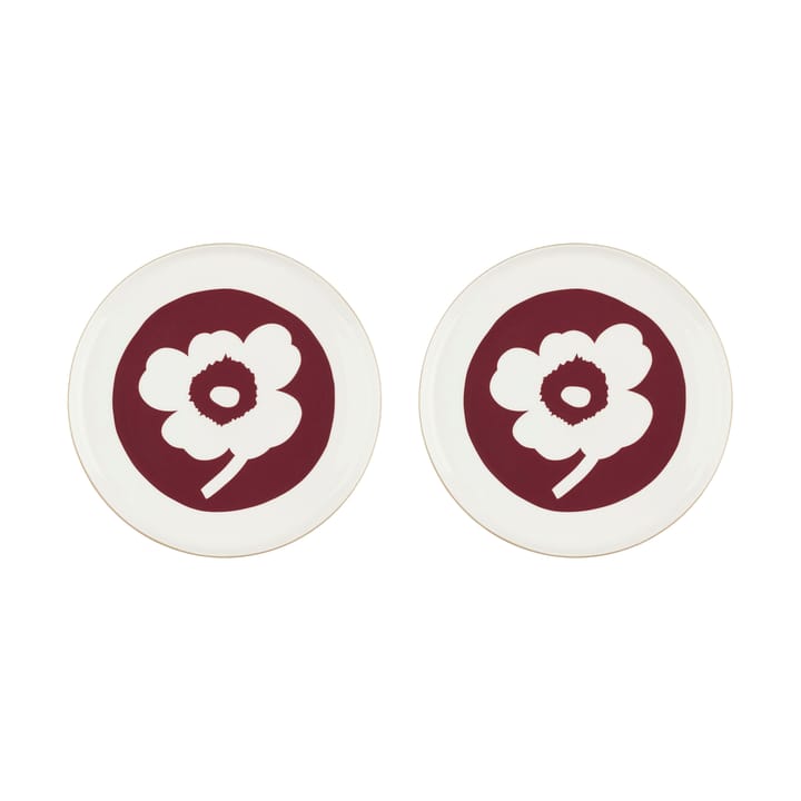 Oiva Unikko plate Ø25 cm 2-pack - White-dark cherry-brown - Marimekko