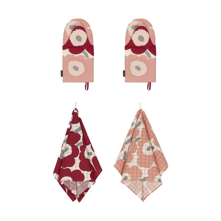 Pieni Unikko kitchen towel+oven mitt 4 pieces - Cotton-dark cherry-rose - Marimekko