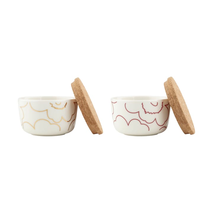 Piirto Unikko bowl with lid 250 ml 2-pack, White-gold-dark red Marimekko