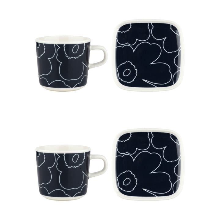 Piirto Unikko cup and saucer set 20 cl 4 pieces, White-dark blue Marimekko