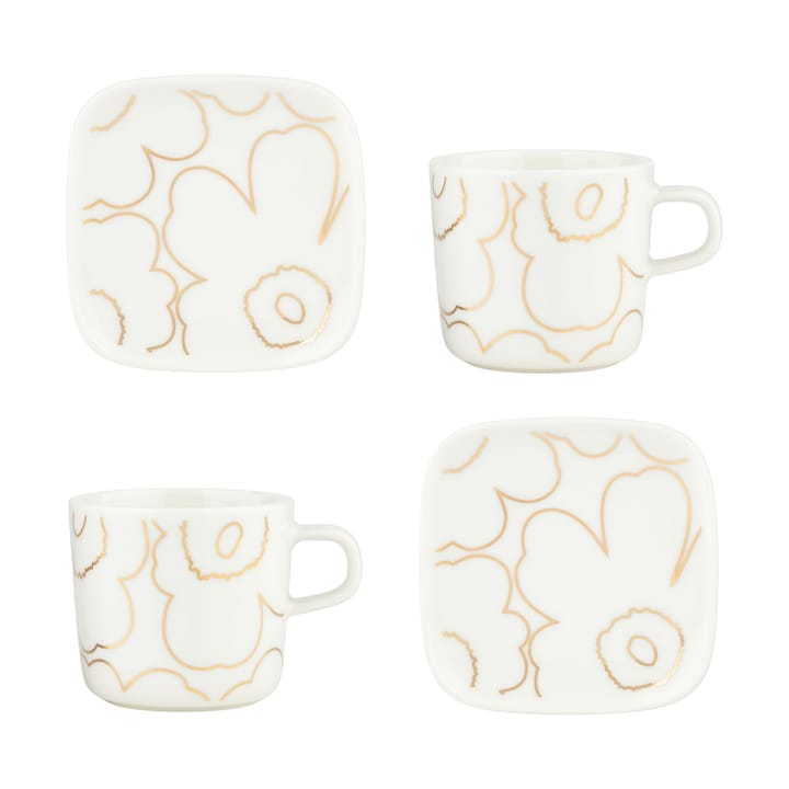 Piirto Unikko cup and saucer set 20 cl 4 pieces - White-gold - Marimekko