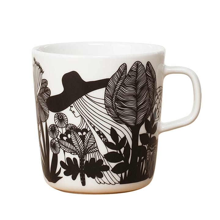 Siirtolapuutarha tea mug, black-white-pink Marimekko