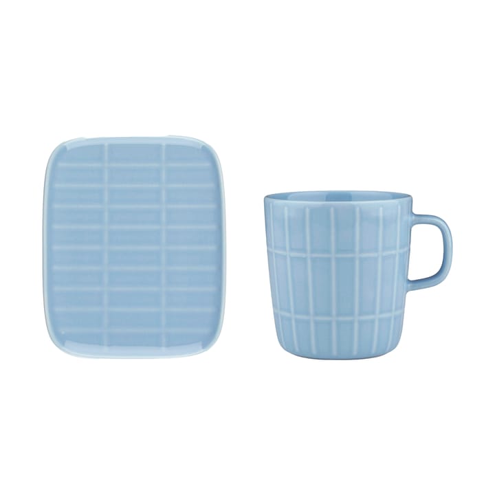 Tiiliskivi mug 40 cl + plate 12x15 cm, Light blue Marimekko