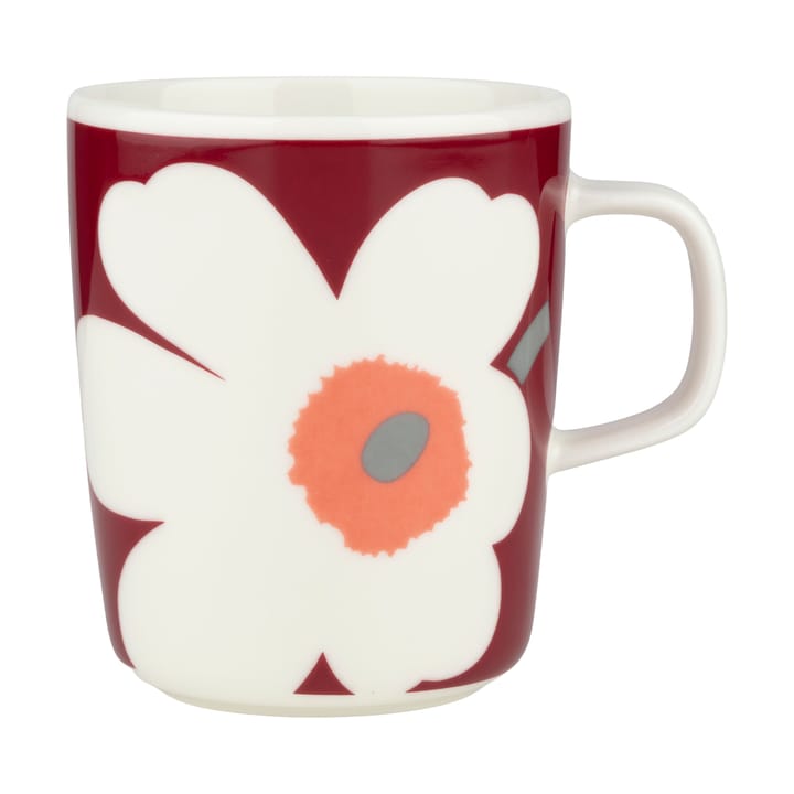 Unikko 60 year anniversary mug 25 cl - White-dark cherry-ash grey - Marimekko