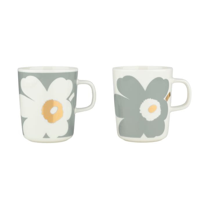 Unikko 60th anniversary mug 25 cl 2-pack, White-light grey-gold Marimekko