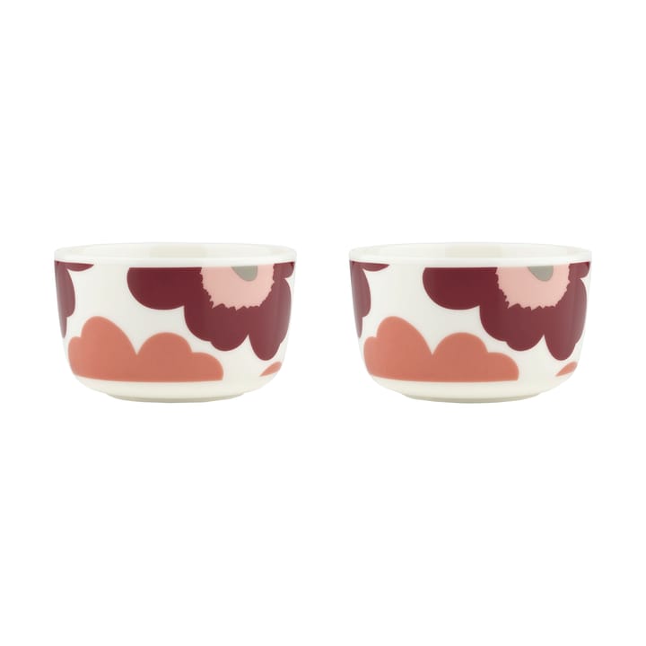 Unikko bowl 2.5 dl 2-pack - White-dark cherry-salmon red - Marimekko