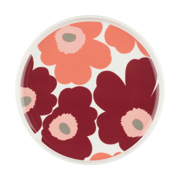 Unikko plate 20 cm, White-dark cherry-salmon red Marimekko